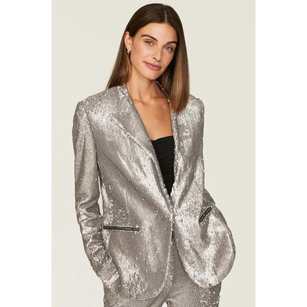 ALLSAINTS Women's Leigh Sequin Blazer Size 8 In Silver